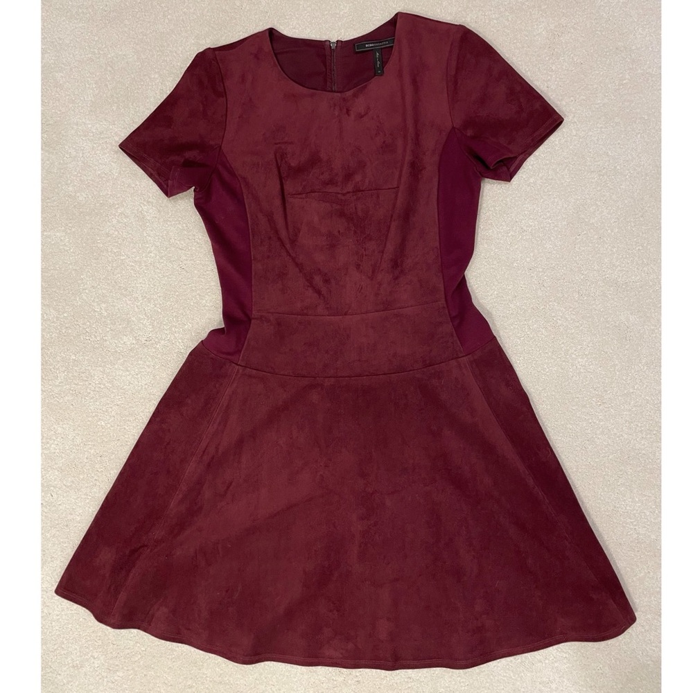 BCBG Maroon Suede Short Sleeve Dress